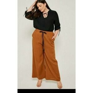 HAYDEN Linen Tie Front Palazzo Drawstring Pants Women's Size Small